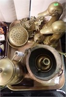 BRASS LOT W/ PITCHER, DUCKS, DESK PCS