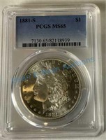 1881S Morgan silver dollar MS 65 five