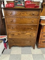 Solid Oak 5 Drawer Highboy Dresser