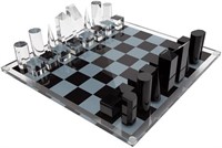 (Shelf)Lucite Chess Set  Acrylic  13x13 Clear & Sm