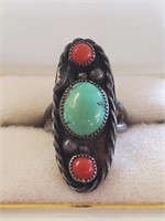 Ring, Turquoise, Coral?, About Size 6
