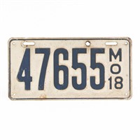 Missouri 1918 License Plate