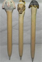 (3) Hand Carved Wood Animal Pens