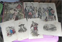 (2) Vintage Prints & (4) Antique Book Page Illus.