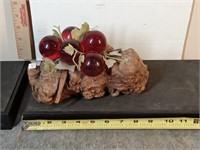 MCM Lucite red grapes cluster on wood base