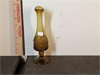 MCM olive green swung glass vase with scroll