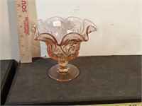 pink Imperial glass scroll pattern compote