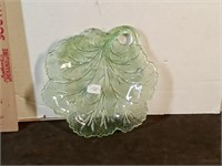 1930's green uranium glass leaf dish