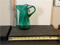 MCM Forest green glass pitcher with pinched spout