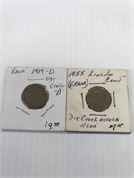 1955 & 1919-D error cents x2