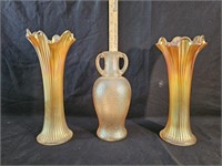 (2) Carnival Glass Marigold Vases & Carnival