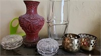 Wood Vase & Base glass lidded brass candle holder