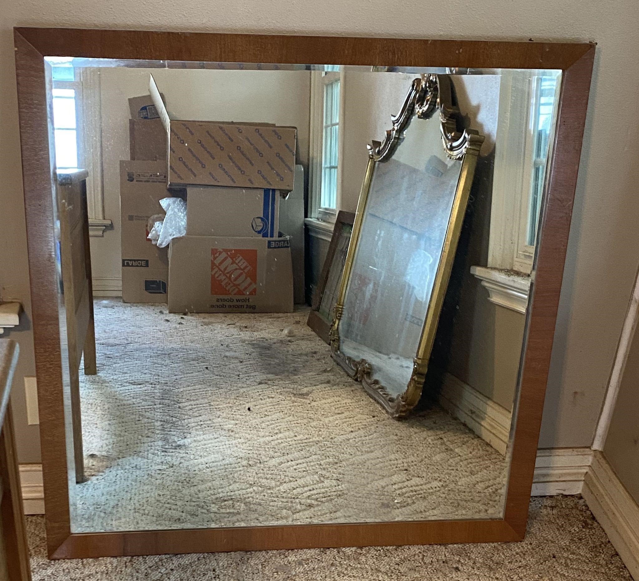 Heavy Beveled Wall Mirror in Wood Frame