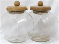 Pr Glass Jars with Wooden Lids 9.5"