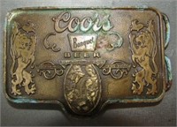 Vintage Twin Lions Coors Brass Belt Buckle