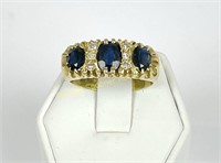 MENS 18K GOLD BLUE SAPPHIRE AND DIAMOND RING