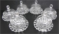 6 CRYSTAL DOMED INDIVIDUAL BUTTER DISHES UNMARKED