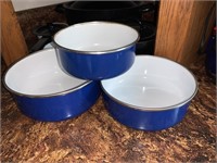 ENAMELED MIXING BOWLS, DOUBLE BOILER, SMALL