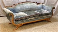 Vintage / Antique Carved Swan Back Paw Foot Sofa