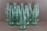 10 Vtg 6oz Embossed Green Glass Coca- Cola Bottles