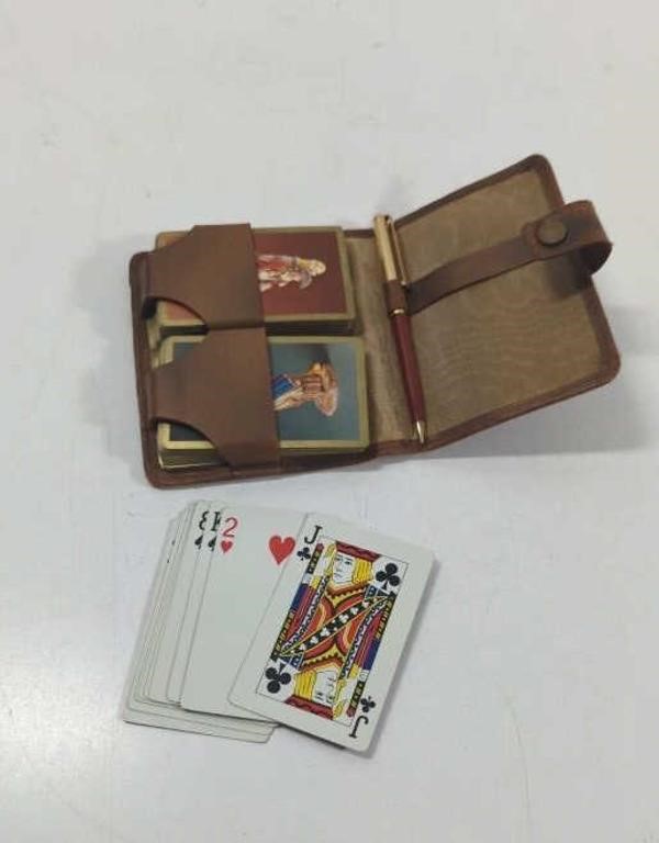Vintage Leather Card Playing Set Case,Cards And