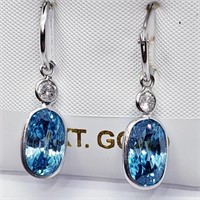 $5000 14K  Blue Zircon(9ct) Diamond(0.34ct) Earrin