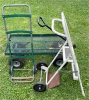 Rolling cart, dolly and collapsible step stool.