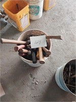 Bucket of assorted hammers