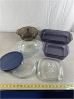 Pyrex purple baking dishes, including 8 x 8 and