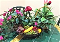 Trio of Center Pieces, Faux Plants with Baskets