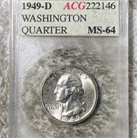 1949-D Washington Silver Quarter ACG - MS64
