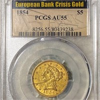 1854 $5 Gold Half Eagle PCGS - AU55