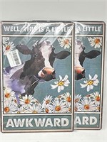 New 2 PCs Vintage Metal Sign Cow Daisy Well This