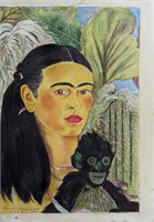 Original Drawing in Manner of Frida Khalo