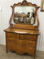 Beautiful tiger oak curved dresser with mirror On