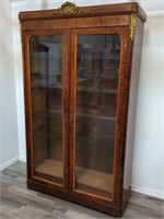 Vintage French inlaid walnut display cabinet