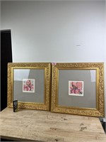 Gold framed flower art x2 B