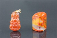 Chinese Agate Seal and Guanyin Pendant
