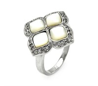 Sterling Silver- Created Pearl Flower Ring