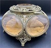 Beveled Ormolu Amber Glass Jewelry Casket Box