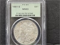 1881 - S  Graded  MS63 Morgan Silver Dollar Coin