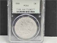 1886 Graded MS64  Morgan Silver Dollar Coin