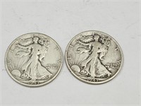 2- 1943 S Walking Liberty Silver Half Dollar Coins