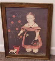 Folk Art Primitive Framed Childs Portrait Print