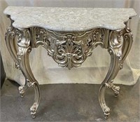 Gilt Metal & Marble Demilune Console Table