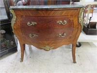 FRENCH STYLE FLAME MAHOGANY INLAID MARBLE TOP