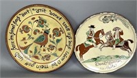 2 sgraffito decorated folk art redware pieces by