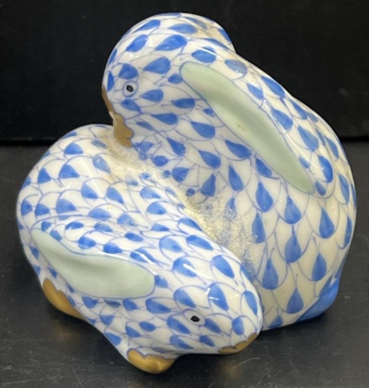 Herend Hand Painted Rabbits Figure