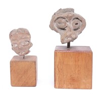 Two Pre-Columbian Taino Indian Pottery Adorno Head