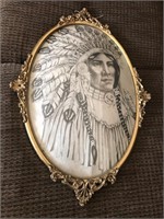 Framed Native American drawing